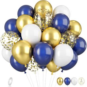 Navy Blue and Gold Balloons - Gold Confetti Balloons for Boys Birthday, Baby Shower, Wedding Anniversary Party Supplies (35PCS)