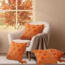 Tudomro 4 Pcs Thanksgiving Maple Leaves Throw Pillow Covers Fall Pillow Covers 18 x 18 Inch 3D Embroidered Soft Faux Fur Pillowcase for Thanksgiving Gifts Autumn Sofa Couch Bed Home Decor (Orange)
