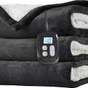 Electric Heated Blanket Twin Size 62"x84", Dual-Sided Soft Flannel & Sherpa, LCD Display 10 Heat Settings with 1-12H Timer & Overnight Safe, Bed & Couch, Machine Washable, Dark Grey