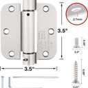Automatic Self-Closing Door Hinges Satin Nickel 3.5 Inch,Spring Hinges 5/8" Radius Silver Heavy Duty 3 1/2" Hinges for Doors Interior Home,Cardboard Indoor Fire Door Hinges Brushed Nickel 3 Pack KIW