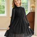 Flypigs Girls Dresses Swiss Dot Flared Sleeve Ruffle Collar Party Dress Casual Midi Dress for Kids Girl 5T-13Y (Black)