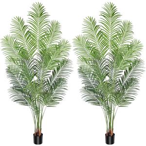 Artificial Palm Tree 7ft Tall Fake Palm Tree Indoor Decor with 18 Leaves and Real Bark Design Faux Tropical Areca Palm Silk Floor Plant in Pot for Home Office Living Room Bedroom Decor 2pcs