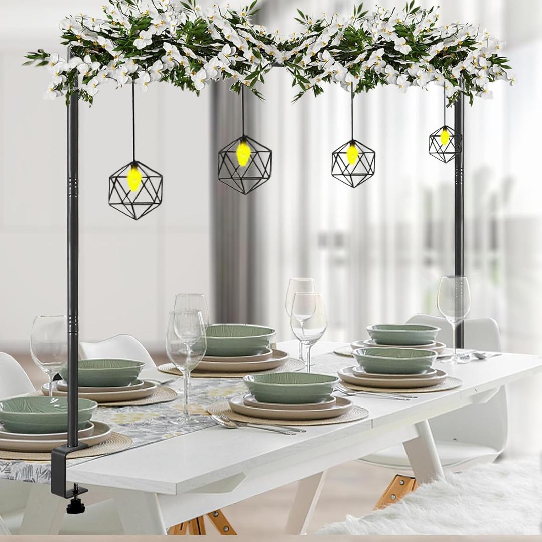 Over The Table Rod Stand with Clamps Black 46"-100'' Length 29"-55" Height Adjustable Metal Table Balloon Arch Stand with Storage Bag, for Halloween Christmas Party Wedding Anniversary Decoration