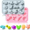 2 Pack Silicone Chocolate Molds with Animal Insect Marine Theme Dinosaur Butterfly Seashell Starfish Handmade Soap Mold Gummy Ice Cube Crayon Pastry Baking Tools for Cookie Chocolate Cake Dcor