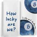 Trendy Funky Retro Blue Kitchen Towels Set of 2, Preppy Girly Hand Towels, How Lucky We are Blue Lucky 8 Ball Decorative Dish Tea Towels for Kitchen, Trendy Preppy Bathroom Decor, 16X24In