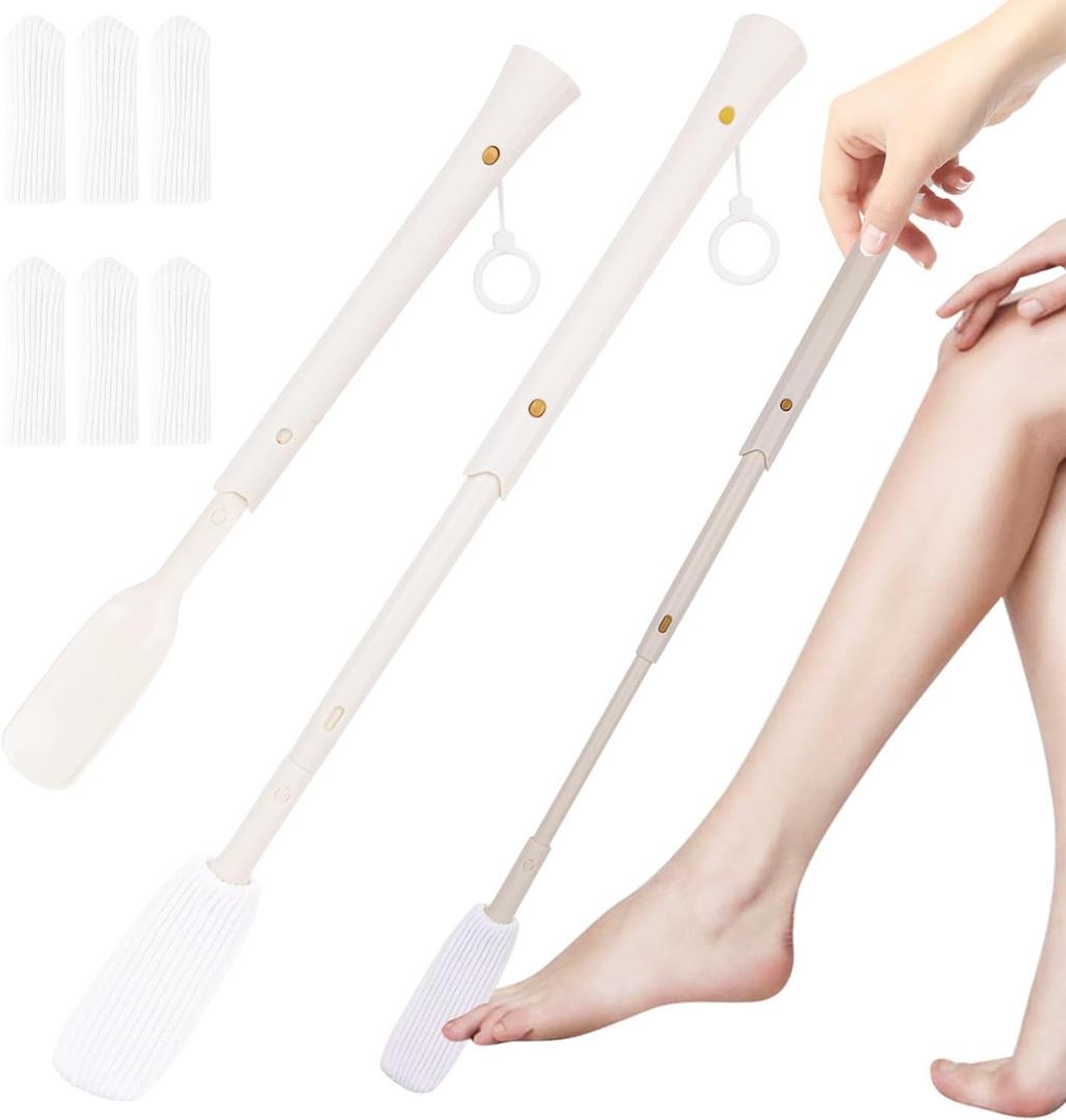 Toe Cleaning Brush, Foot Brush in Shower with 6Pcs Soft Drying Covers, Long Handle Toe Lotion Applicatorn for Seniors, Elderly, Disabled Men and Women (16"-28" Long)