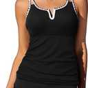 Summer Mae Tankini Swimsuits for Women 2026 Bathing Suits Top Ruched Two Piece Tummy Control V-Wire Modest Swim Suits (Black, L)