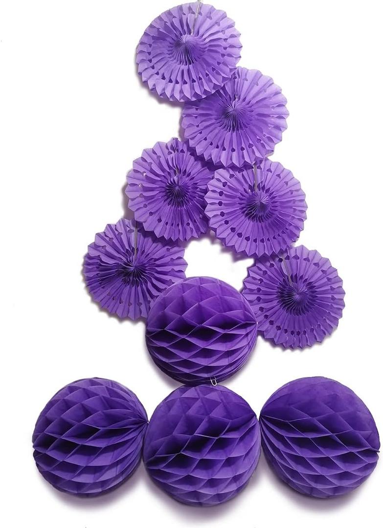 Wall Decoration Hanging Paper Fans Honeycomb Balls 10 Pieces 8" Tissue Paper Pom Poms Flower Balls for Birthday Wedding Party Baby Shower (10 Pieces 8", Purple Mix Set)