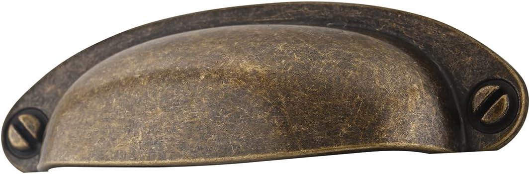 6-Pack 3 1/2" Hole spacing Antique Bronze Vintage Farmhouse Style Pulls Cup Pull Handles Knobs Shell Ear-Like Handle Knobs for Cabinet Dresser Drawer Bin 3.5 inch 89mm (6, Antique Bronze)
