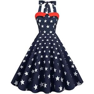 Women 50s 60s Vintage Sleeveless Polka Dot Cocktail Swing Dress Retro Audrey Hepburn Patchwork Midi Evening Rockabilly Dress M