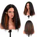 BrittyHair Kinky Straight Corn Silk Curly Wig 18 Inch Yaki Crimped Waves Synthetic Yaki Wigs for Black Women Wear And Go Glueless Half Wig (Black Mixed Ginger, 18 Inch)