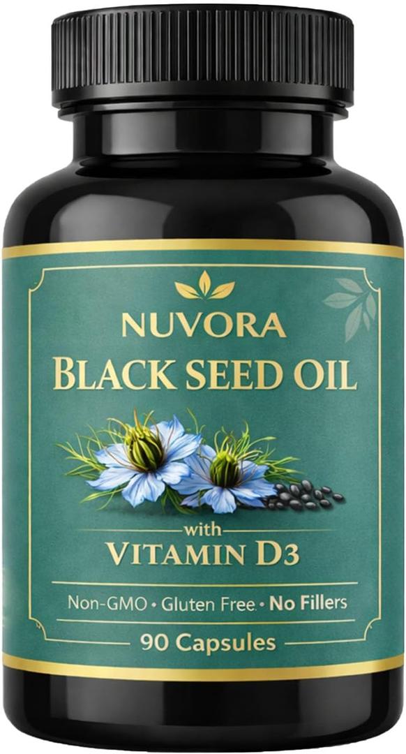 2 x Nuvora Black, Seed Oil,1000mg with Turmeric & Black Pepper Extract, Standardized 5% Thymoquinone, Supports Overall Wellness & Antioxidant Health, Non-GMO, Gluten Free, 90 Softgels