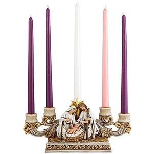 Needzo Advent Candle Holder, Gold Tone Holy Family Nativity Scene Centerpiece, Indoor Christmas Season Decoration, 11 x 6.5 Inches
