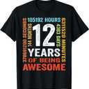 12 Years 144 Months of Being Awesome 12th Birthday Gifts T-Shirt, Black, Small