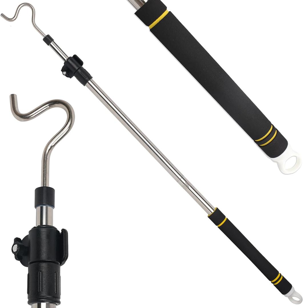 Frebuta Clothes Hook Pole Heavy Duty, 36" to 65" Long Research Pole with Hook Sponge Long Handle Telescoping Pole Stainless Steel Tube S Hook Closet for Reaching Extending Rod Hang High Area Top