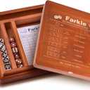 Demine Farkle Classic Dice Game Set  Wooden Dice Tray with Storage Case, 2 Sets of Dice, Score Pad, Pen Holder & Built-in Scoring Guide  Family Game Night or Gift