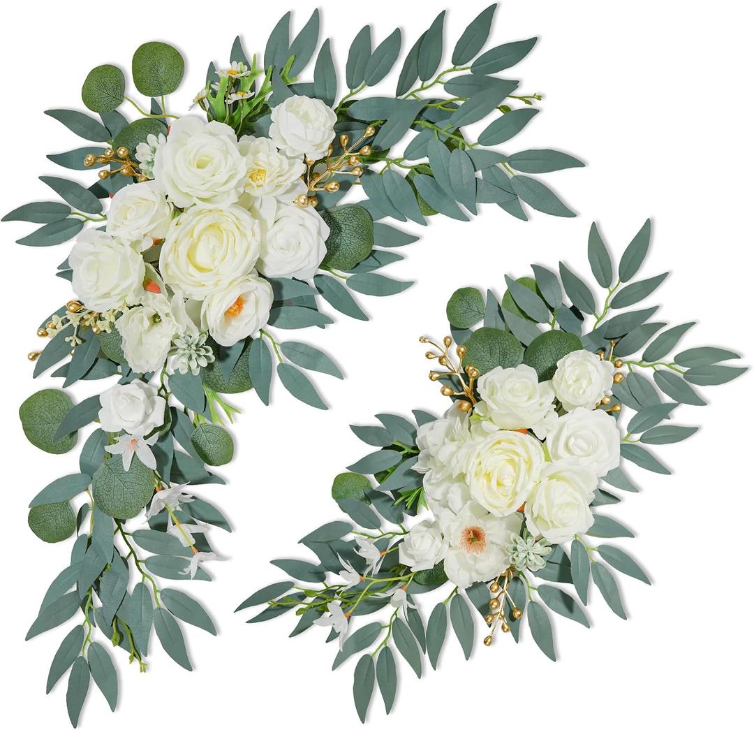 Wedding Arch Flowers (2pack),Flower Arch Stand,Flower Garland,for Wedding Outdoor Decorations Floral swags and Garlands Chair Decorations etc isle Decor,Reusable.（White）