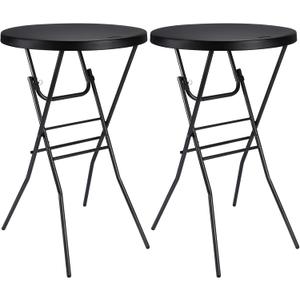 Cocktail Table 28in Folding Round High Top Indoor Outdoor with Removable Legs, Tall Bistro Foldable Bar Height Table for Parties, Patio, Backyard, Dining Room, Events, Black- 2PCS