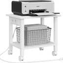 TUTOTAK 2 Tier Printer Stand, Rolling Printer Cart with Power Outlets and USB Ports, Mobile Printer Table with Wheels, for Under Desk, Office, Home, White PS01BW001
