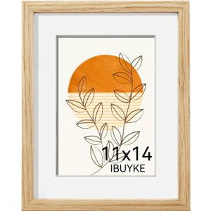 IBUYKE 11 x14 Picture Frame,Solid Oak Wood 11x14 Photo Frame with Mat to 8x10,11x14 Picture Frames With Tempered Glass,Wall Mount Display,Home Decor,Natural Oak 14 x 11 Frame,UWPF1114N
