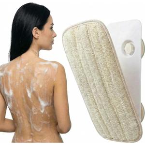 Loofah Back Scrubber for Shower - Suction Cup Wall-Mounted Bath Exfoliator, Natural Plant Fiber Body Scrubber for Back, Shoulders & Neck, Easy Reach Back Cleaner 7x13.4 Inches