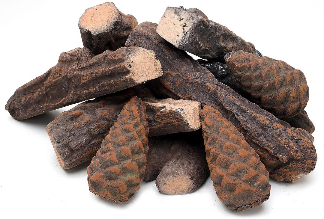 Skyflame 10 Small Piece Set of Ceramic Wood Logs & Accessories for All Types of Indoor Gas Inserts | Ventless & Vented | Propane | Gel | Ethanol | Electric or Outdoor Fireplaces & Fire Pits