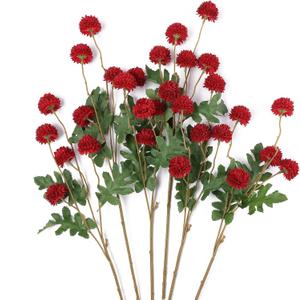 mizii 6Pcs Red Fake Silk Pompon Mum Artificial Flowers Bulk Small Faux Chrysanthemums with Stems Realistic Floral Decorations for Wedding DIY Bouquet Centerpieces Shower Vase Home Decor (Red)