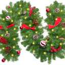 Christmas Garland with Lights, 6 Ft Real Touch Winter Pine Garland, Green Artificial Greenery Garland for Table, Stairs, Door, Christmas Decor for Home Wedding Fireplace Party