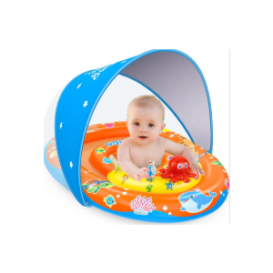 EZIGO Baby Pool Float with Canopy UPF 50+ Sun Protection, Double Air Chambers Infants Swimming Floats with Sound Toys Adjustable Safety Seat Toddler Float for Boys and Girls 6-36 Months
