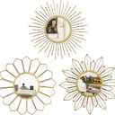 hogardeck Metal Mirrors Wall Decor - 3 Pcs 11" Metal Sunburst Flower Wall Mirrors Home Dcor, Decorative Hanging Wall Art for Living Room, Bedroom, Kitchen, Bathroom, Entryway