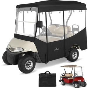 Golf Cart Enclosures 4 Passenger 80 Extended Roof for Ezgo RXV,600D Clear Rain Cover Driving Enclosure 4 Seater,Full Roll Up 4 Sided Transparent Windows&Door Heavy Duty Zipper,Side Mirrors Openings
