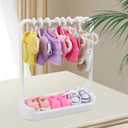 Foldable Doll Wardrobe Closet Storage Box Compatible with Labubu Clothes with 15 Hangers & Rod - Stackable Organizer Cabinet for 15/17cm Doll Clothes with Dust-Resistant Cover and Display Shelf