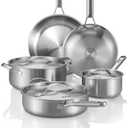 Stainless Steel Cookware Set, 8 Pcs Tir-Ply Pots and Pans Set, PFOA&PTFE Free, Dishwasher&Oven Safe, Kitchen Induction Compatible, ollas de acero inoxidable para cocinar