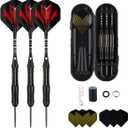Steel Tip Darts Set for Dartboard, Professional Brass Darts Metal Tip Black Purple Aluminium Nylon Shafts 9 Flights 50 Rubber O-Rings 12 Spring Rings 1 Dart Sharpener Tool 24/27 Grams