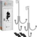 2-Pack Over The Door Hook - with 3 Hang Heads & Snug Fit Pads- 2Pcs Heavy Duty Hooks for Hanging Coats, Towels, Caps & Robes - Elegant Matt Finish - No Drill Hanger Organizer - Silver