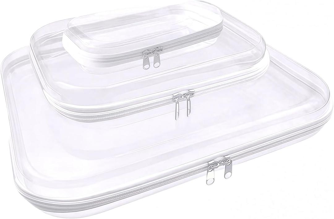 Clear Hard Plastic Zipper Case,3Pcs clear zipper caseProfessional Grade Plastic Transparent Storage Box, Toiletry Pouch, Travel Organizer, Cosmetic Bag(M/L/XL)
