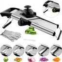 VEKAYA Mandoline Slicer, Mandoline Slicer for Kitchen, Adjustable Mandolin, Stainless Steel Mandoline, Vegetable Slicer, Potato, Onion, Cucumber, Tomato, Veggie Slicer with Cut-Resistant Gloves (Silver)
