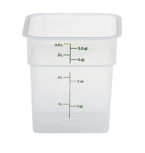 Cambro Food Storage Container with Lid (Microwave Safe and BPA-Free) - 2 Pack - Classic Series Square with Green Lid - 4 QT (Quart) - Commercial Grade for Food Prep (Translucent)