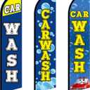 3 Pack Car Wash Sign Feather Flag 12ft x 2.5ft Car Wash Themed Feather Flag Banner for Business