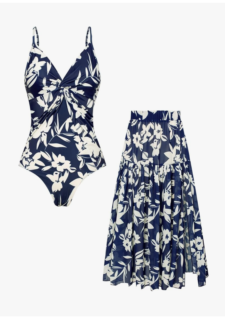 GRACE KARIN Women's One Piece Swimsuits with Cover Up Skirt Tummy Control V Neck Bathing Suits XL