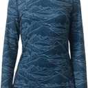 Women's Slim Fit Turtleneck Base Layer Long Sleeve Top, Mountain Print, Moisture-Wicking for Workouts & Outdoor Medium