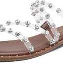 DREAM PAIRS Women's Clear Studded Rhinestone Slide Sandals Slip on Open Toe Cute Flat Sandals for Summer (Size 5)