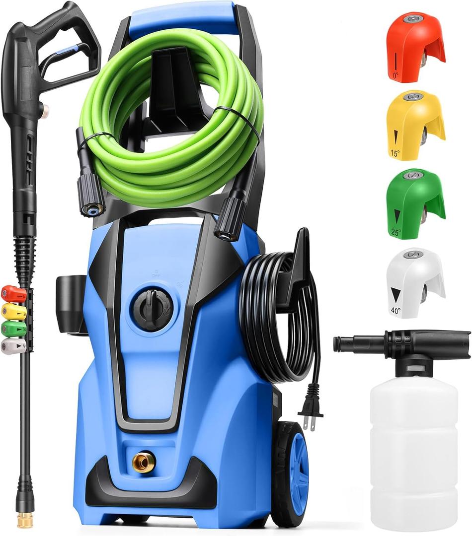 Electric Pressure Washer 5000PSI Max 4.0GPM with 33FT Flexible Extension Hose, 4 Nozzles, Foam Cannon, Power Washer Electric Powered for Cars, Patios, Driveways, Blue