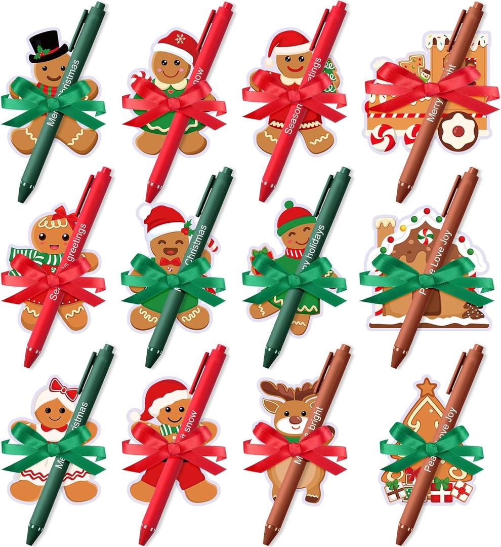 96 Pcs Christmas Sticky Notes and Pens Set, 48 Gingerbread Memo Pads 48 Christmas Ballpoint Pens - Xmas Party Gifts Supplies for Coworkers Gifts School Classroom Office Supplies