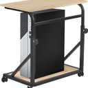 Computer Tower Stand, 2-Tier CPU Stand with Lockable Wheels, Adjustable Height PC Stand for Floor, Mobile PC Laptop Standing Table for Home Office (White Maple)