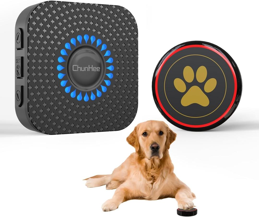 ChunHee Dog Bells to Go Outside,Dog Door Bell for Dogs to Ring to Go Outside,Bells for Dog Training to Go Outside,Dog Bell with Adjustable Volume,1 receivers & 1 Dog Buttons [Black]