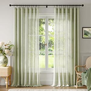 Anmao Natural Linen Curtains for Living Room 84 Inch Length 2 Panels Set, Light Filtering Semi Sheer Window Curtain Drapes for Bedroom with Curtain Rings and Clips, 52 Inch Wide Each Panel, Sage