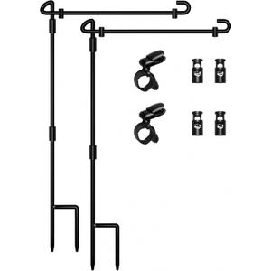 HOOSUN Garden Flag Stand, Premium Garden Flag Pole Holder Metal Wrought Iron Powder-Coated Weather-Proof Paint (2 Pack) with Tiger Clip and Spring Stoppers
