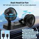 Car Fan, Dual Head USB Fan with Mist Function, Portable 12V Cooling Fan for Vehicle, 360° Multi-Angle Rotatable & 2 Speeds, Delivers Strong Airflow for Truck, SUV, RV & More