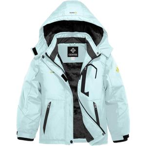 GEMYSE Girl's Waterproof Ski Snow Jacket Fleece Windproof Winter Jacket with Hood (Light Sky Blue, 14/ 16)